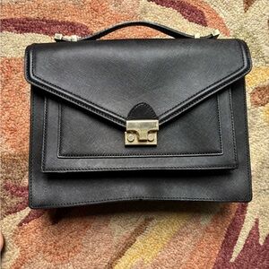 Loeffler Randall Black Structured Top-Handle Satchel with Gold Hardware